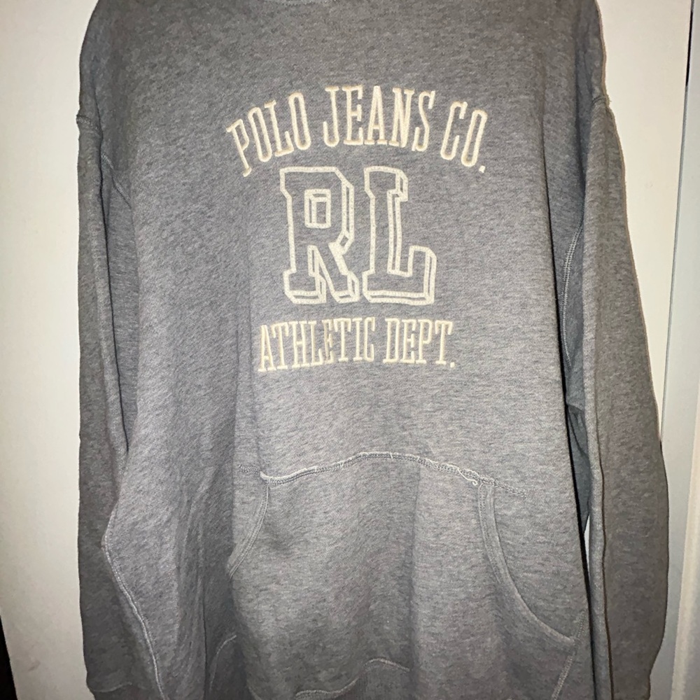 Polo by Ralph Lauren Gray Pullover Hoodie with Cream Logo